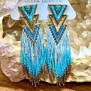 NWT Deepa Gurnani Beaded Gold Triangle Chandeliers